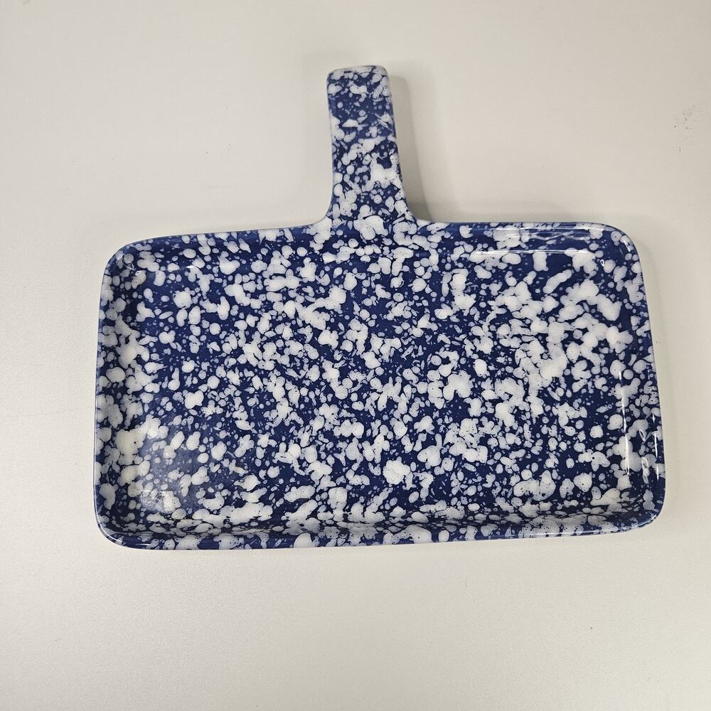 Vintage Dr. Douglas Wonder Baker Pan Blue & White Splatter Stoneware 11 x 6.5